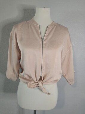 Hei Hei Anthropologie Blush Pink Tie-Front Kimono Bomber Jacket Size X-Small